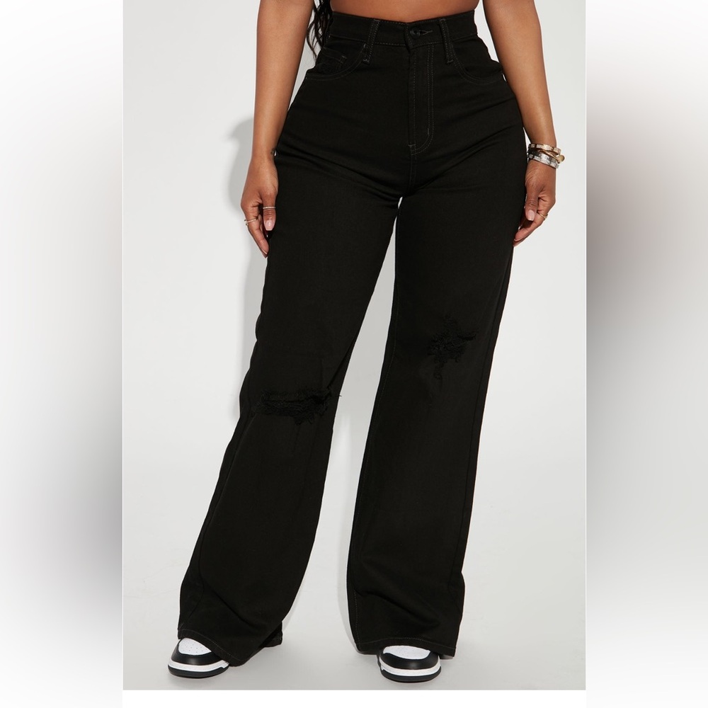 Fashion Nova Wide Leg Ripped Jeans Black